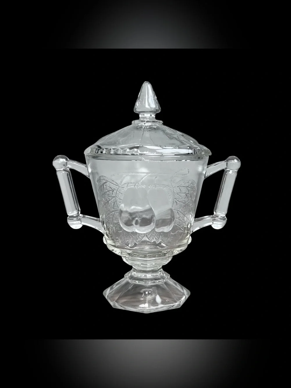 Jeannette Vintage Baltimore Pear‎ Footed Sugar Bowl Lid Clear Pressed Glass